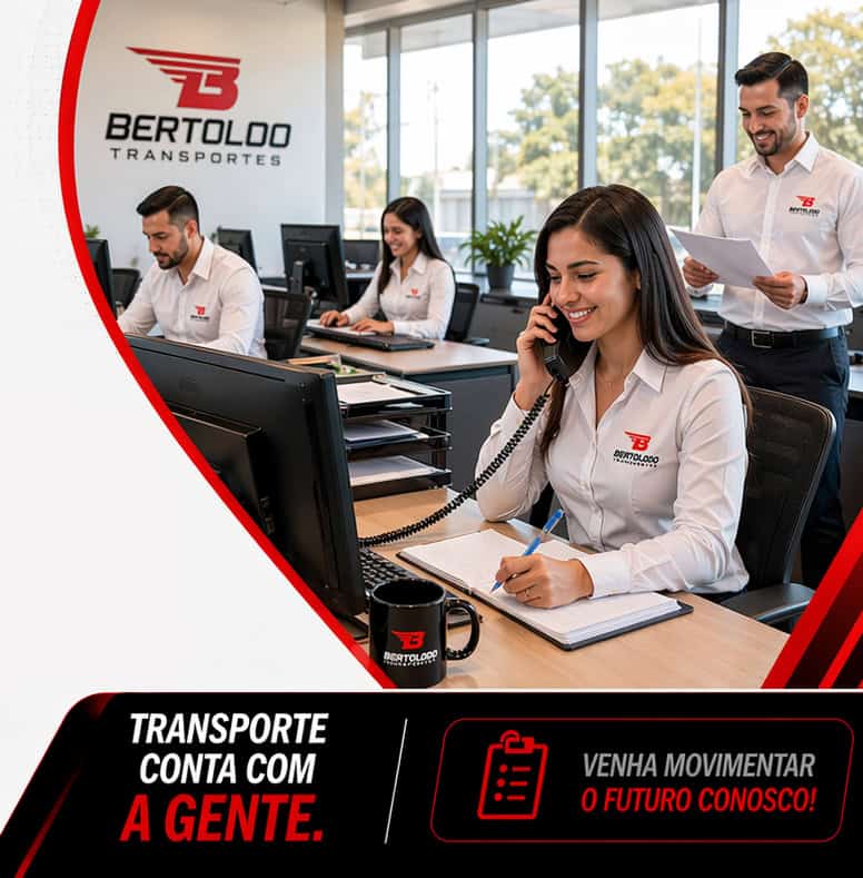 Assistente Administrativo atendendo clientes na Bertoldo Transportes em São José dos Pinhais.